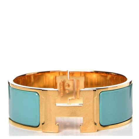 HERMES Enamel Clic Clac H Wide Bracelet PM Bleu Atoll